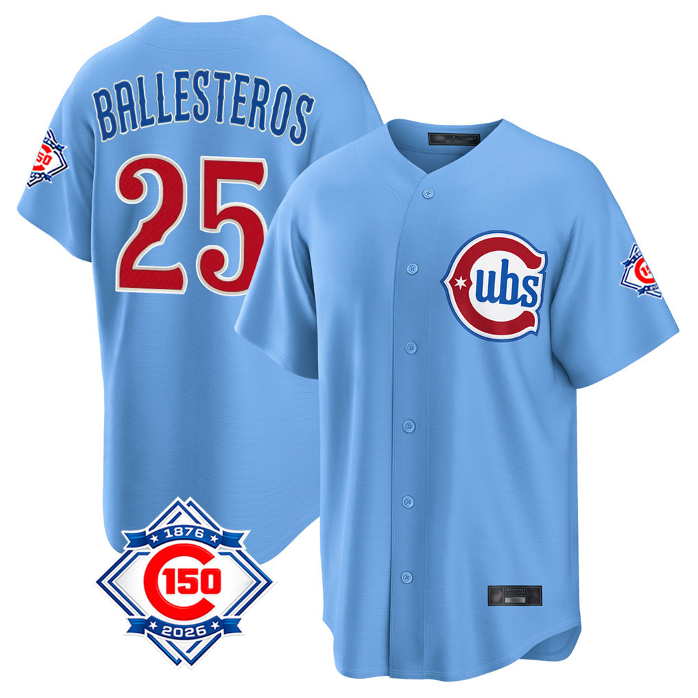Kdoa C.Cubs #25 Mois¡§|s Ballesteros Player Light Blue 150th Anniversary Home Game Stitched Jerseys