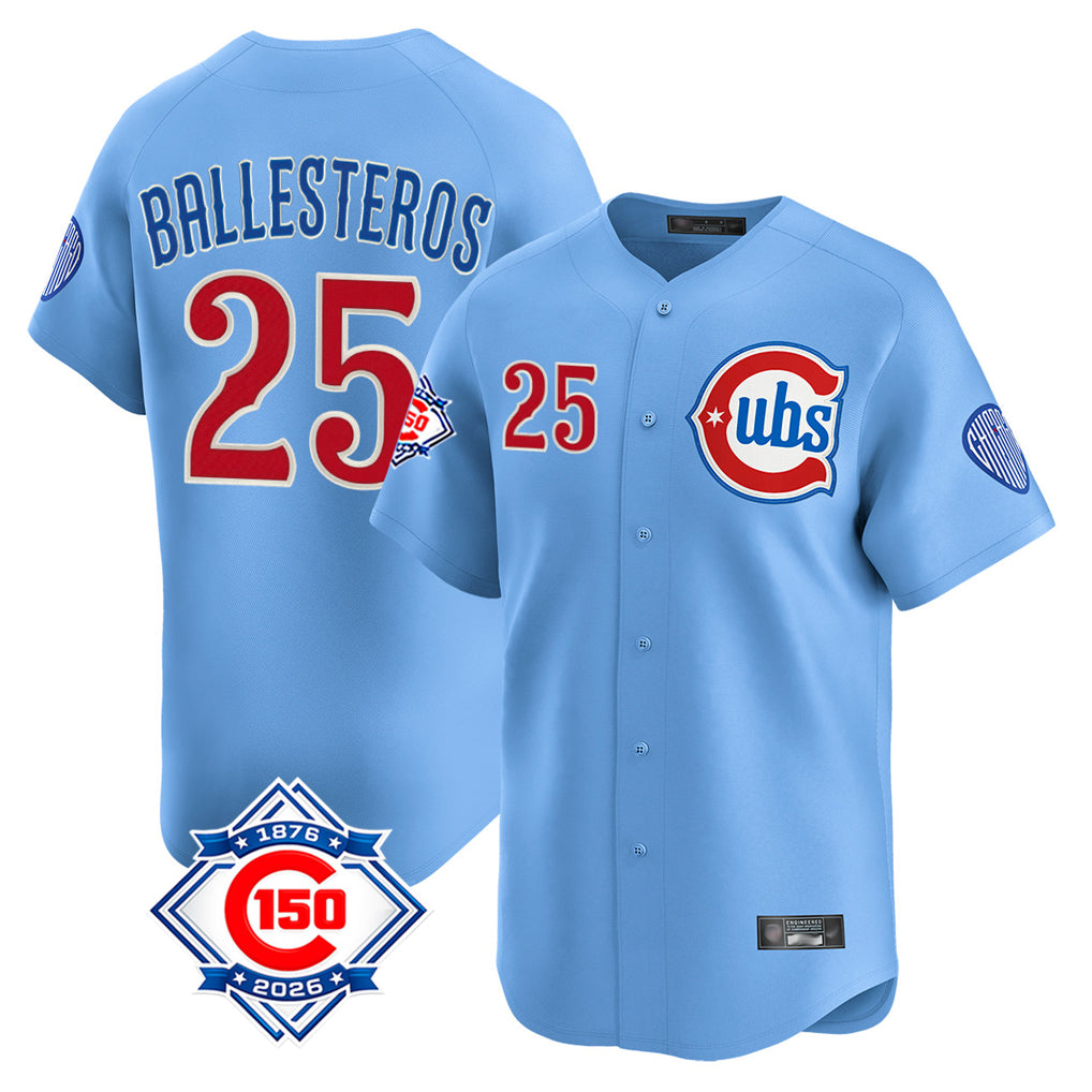 Kdoa C.Cubs #25 Mois¡§|s Ballesteros Player Light Blue 150th Anniversary Limited Home Stitched Jerseys