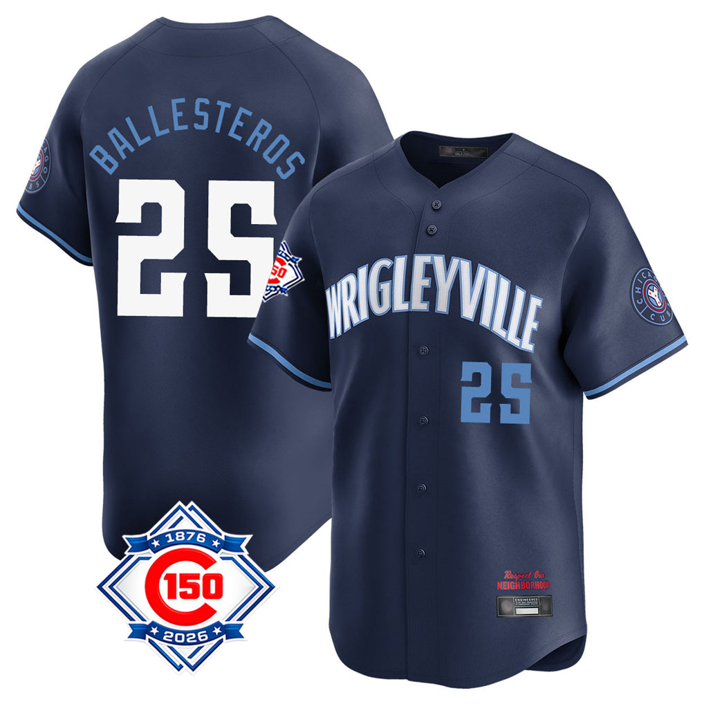 Kdoa C.Cubs #25 Mois¡§|s Ballesteros Player Navy City Connect 150th Anniversary Limited Home Stitched Jerseys