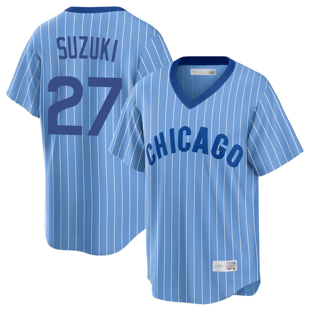 Kdoa C.Cubs #27 Seiya Suzuki Player Blue T-shirt Cooperstown Collection Limited Stitched Jerseys