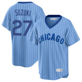 Kdoa C.Cubs #27 Seiya Suzuki Player Blue T-shirt Cooperstown Collection Limited Stitched Jerseys