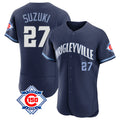 Kdoa C.Cubs #27 Seiya Suzuki Player Navy City Connect 150th Anniversary Limited Elite Home Stitched Jerseys