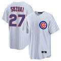 Kdoa C.Cubs #27 Seiya Suzuki Player White Game Home Stitched Jerseys