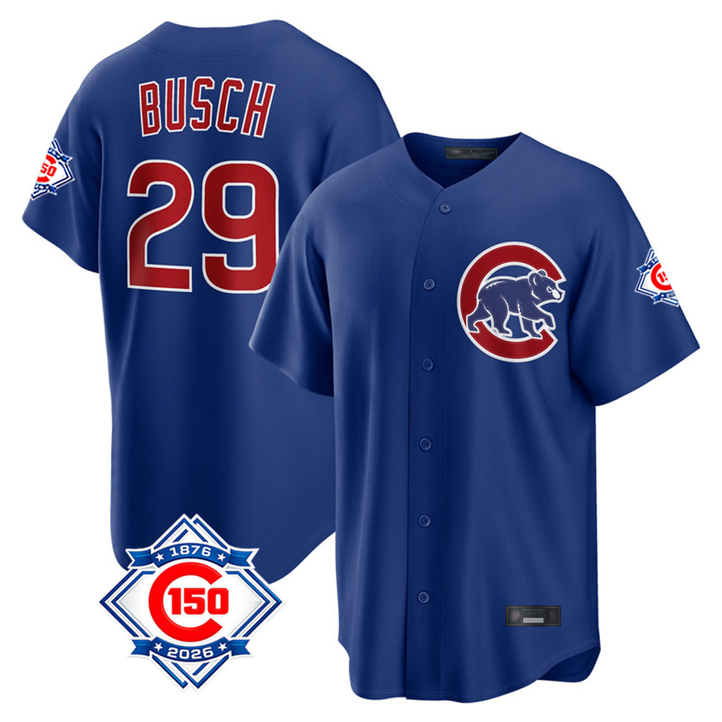 Kdoa C.Cubs #29 Michael Busch Player Royal 150th Anniversary Home Game Stitched Jerseys