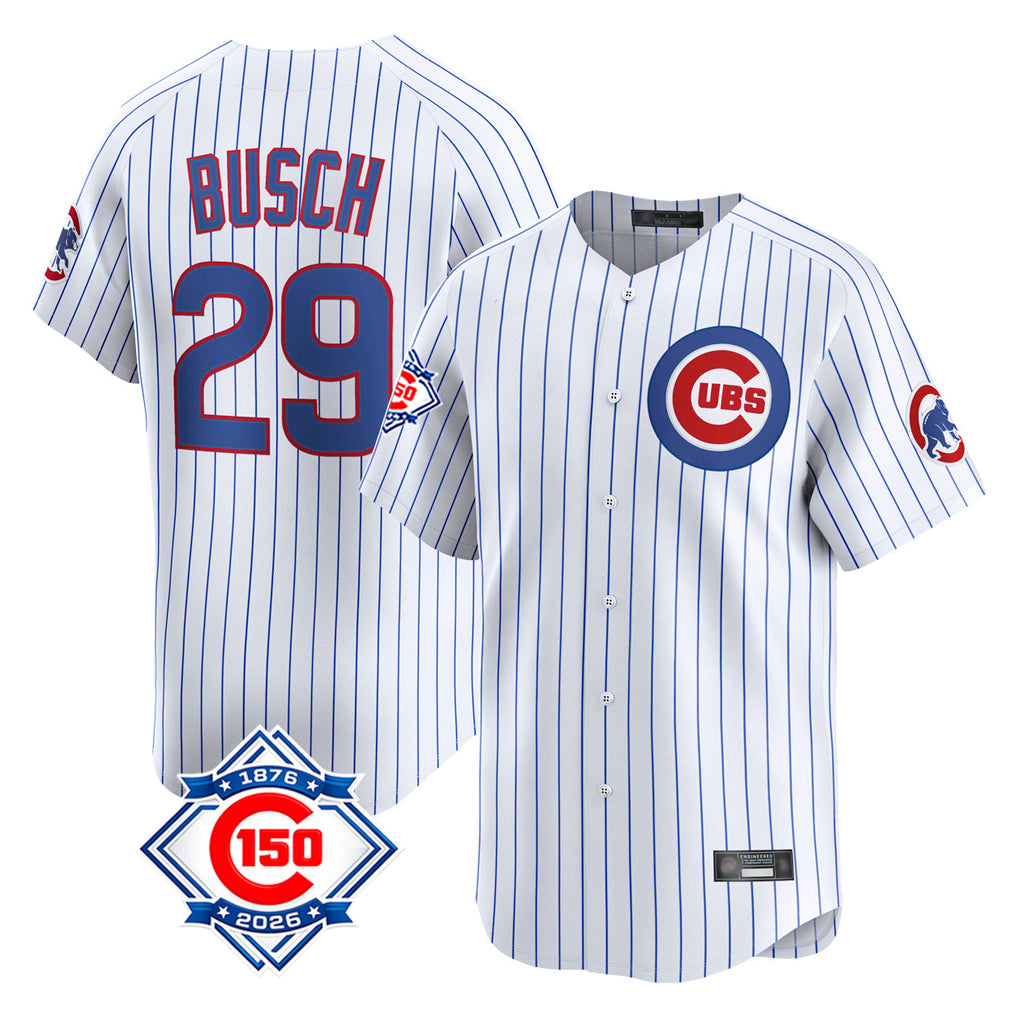 Kdoa C.Cubs #29 Michael Busch Player White 150th Anniversary Limited Home Game Stitched Jerseys