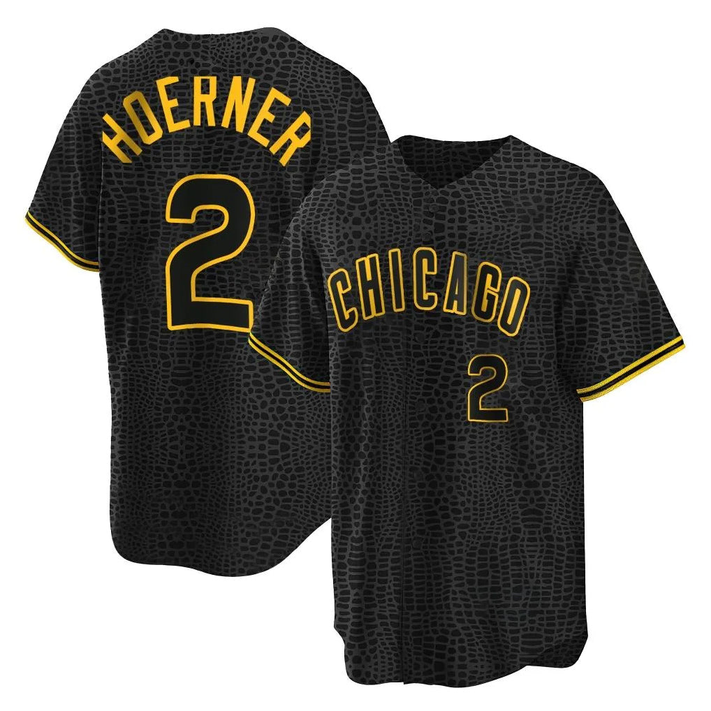Kdoa C.Cubs #2 Nico Hoerner Player Black Snake Skin City Game Stitched Jerseys