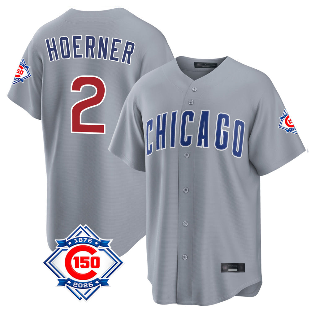 Kdoa C.Cubs #2 Nico Hoerner Player Gray 150th Anniversary Home Game Stitched Jerseys
