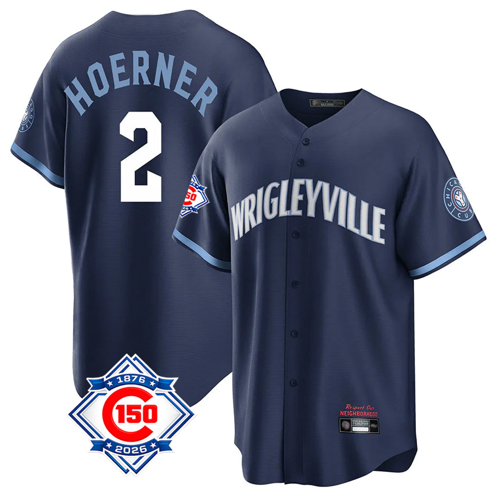 Kdoa C.Cubs #2 Nico Hoerner Player Navy 150th Anniversary City Connect Home Game Stitched Jerseys