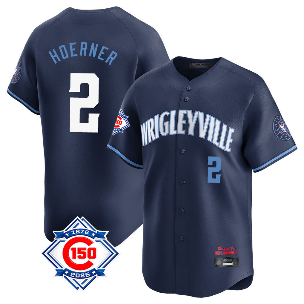 Kdoa C.Cubs #2 Nico Hoerner Player Navy City Connect 150th Anniversary Limited Home Stitched Jerseys