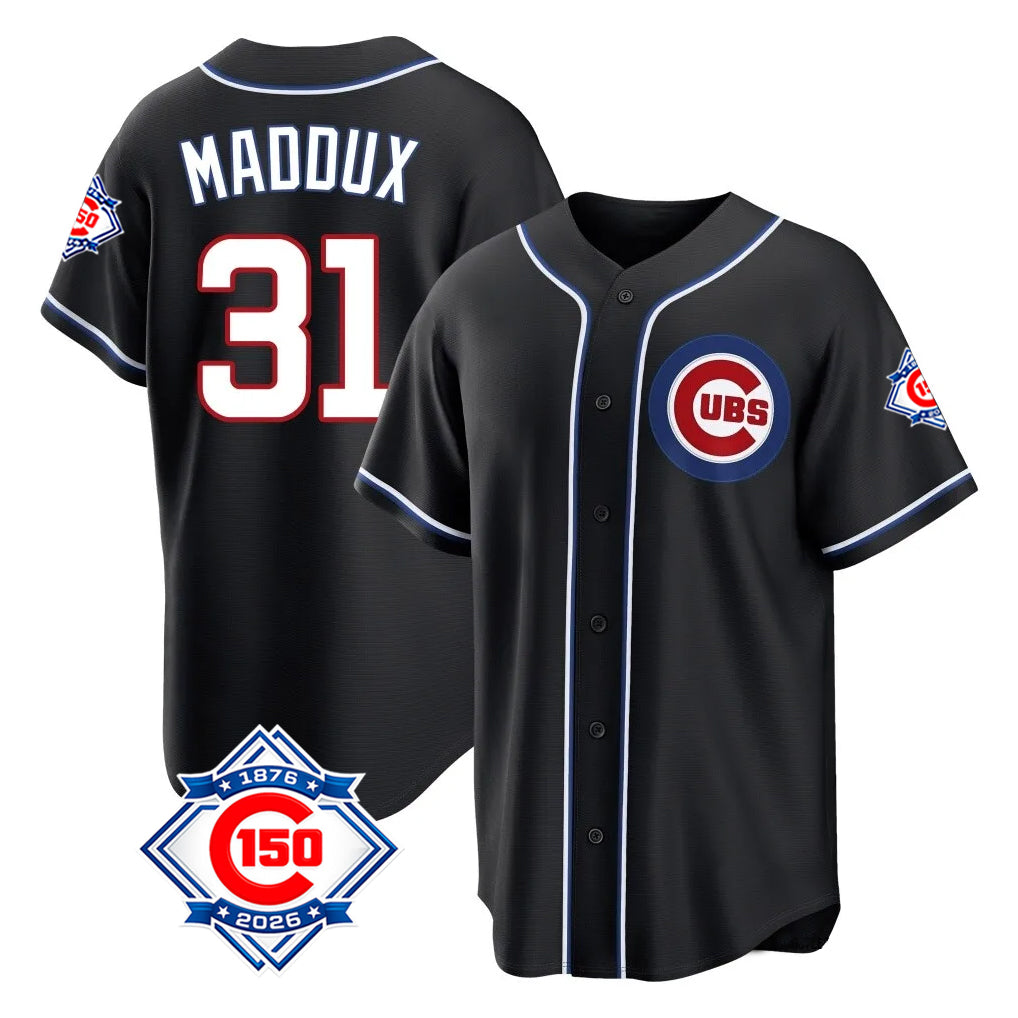 Kdoa C.Cubs #31 Greg Maddux Player Black Fashion Out 150th Anniversary Game Stitched Jerseys
