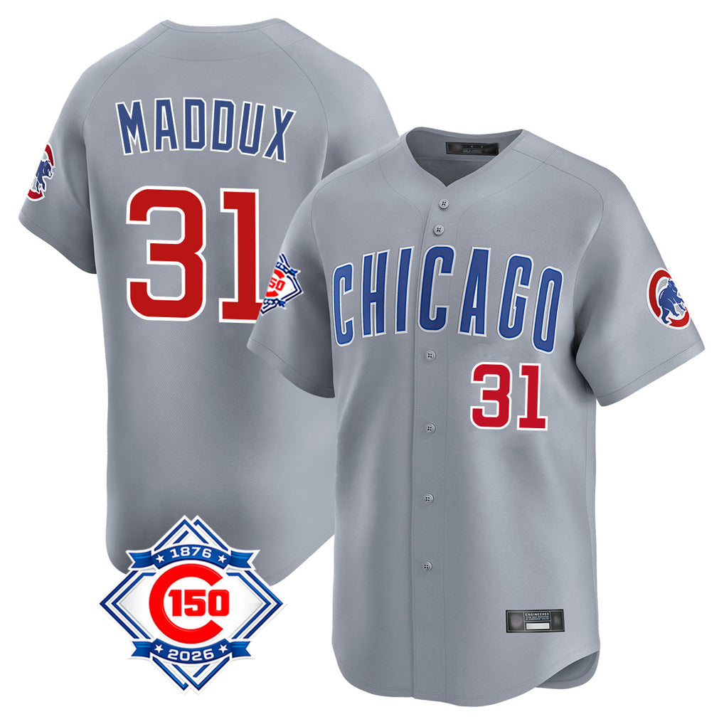 Kdoa C.Cubs #31 Greg Maddux Player Gray Road 150th Anniversary Limited Home Stitched Jerseys