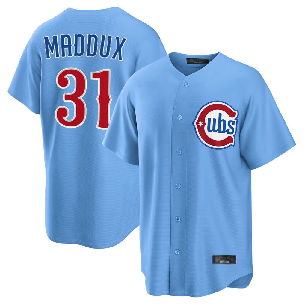 Kdoa C.Cubs #31 Greg Maddux Player Light Blue Home Game Stitched Jerseys