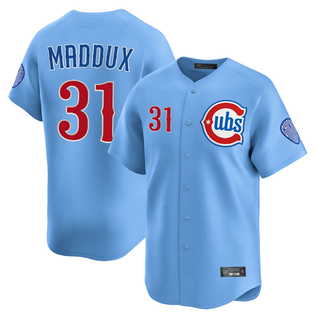 Kdoa C.Cubs #31 Greg Maddux Player Light Blue Limited Home Stitched Jerseys