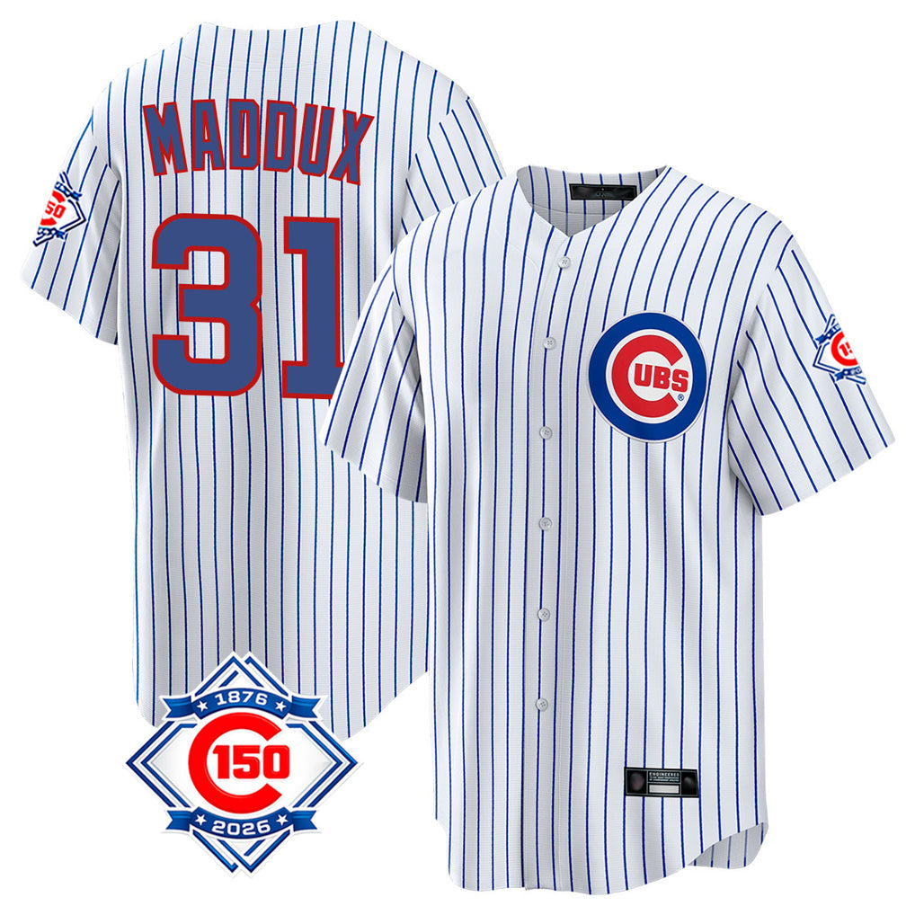 Kdoa C.Cubs #31 Greg Maddux Player White 150th Anniversary Home Game Stitched Jerseys