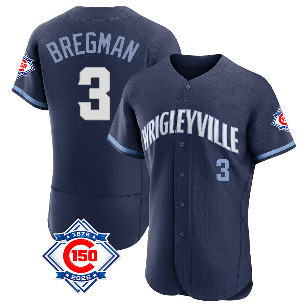 Kdoa C.Cubs #3 Alex Bregman Navy City Connect 150th Anniversary Limited Elite Home Stitched Jerseys