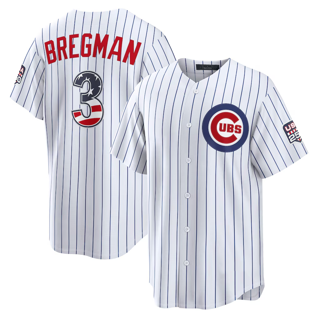 Kdoa C.Cubs #3 Alex Bregman White USA 250 Fourth of July Home Stadium Jersey