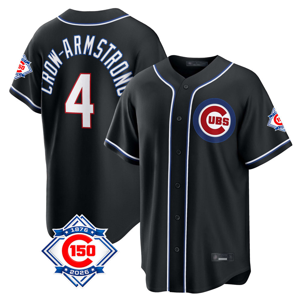 Kdoa C.Cubs #4 Pete Crow-Armstrong Player Black Fashion Out 150th Anniversary Game Stitched Jerseys