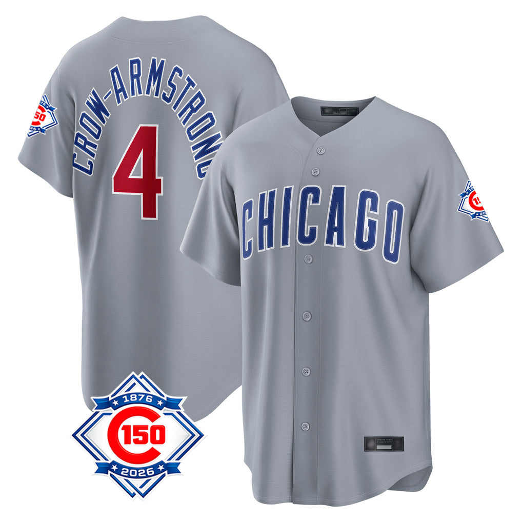 Kdoa C.Cubs #4 Pete Crow-Armstrong Player Gray 150th Anniversary Home Game Stitched Jerseys