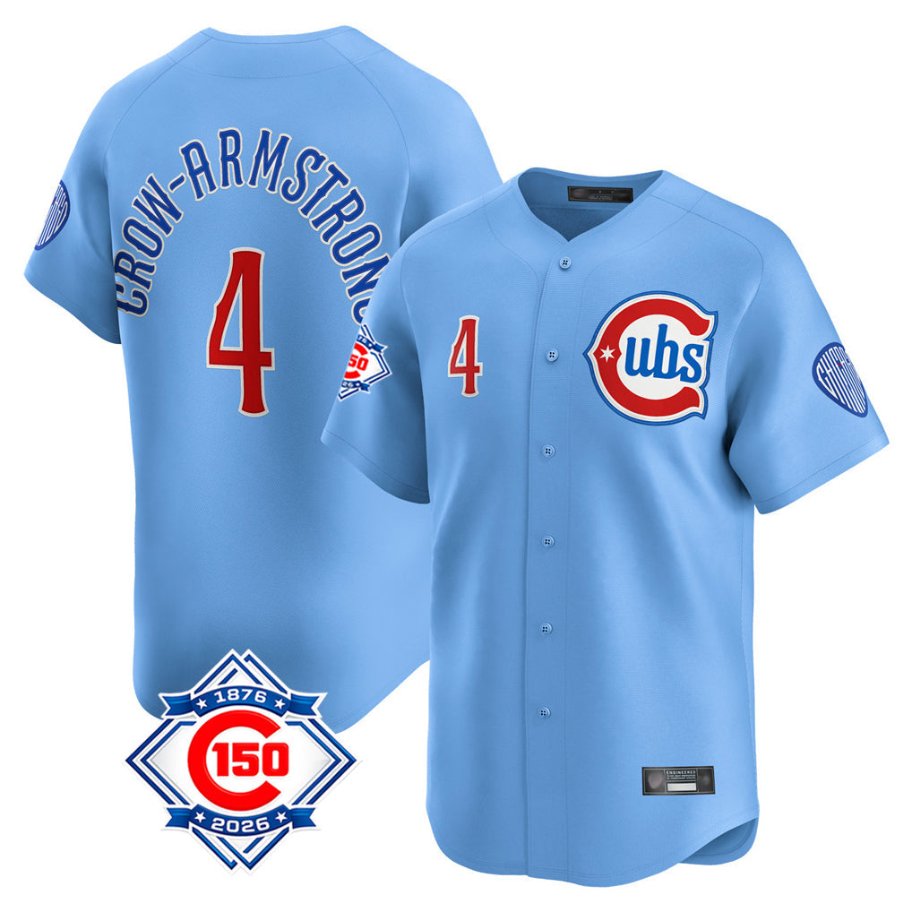 Kdoa C.Cubs #4 Pete Crow-Armstrong Player Light Blue 150th Anniversary Limited Home Stitched Jerseys