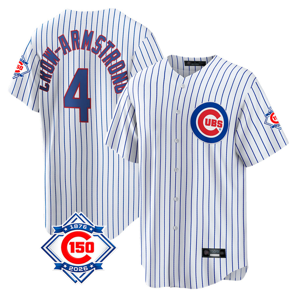 Kdoa C.Cubs #4 Pete Crow-Armstrong Player White 150th Anniversary Home Game Stitched Jerseys