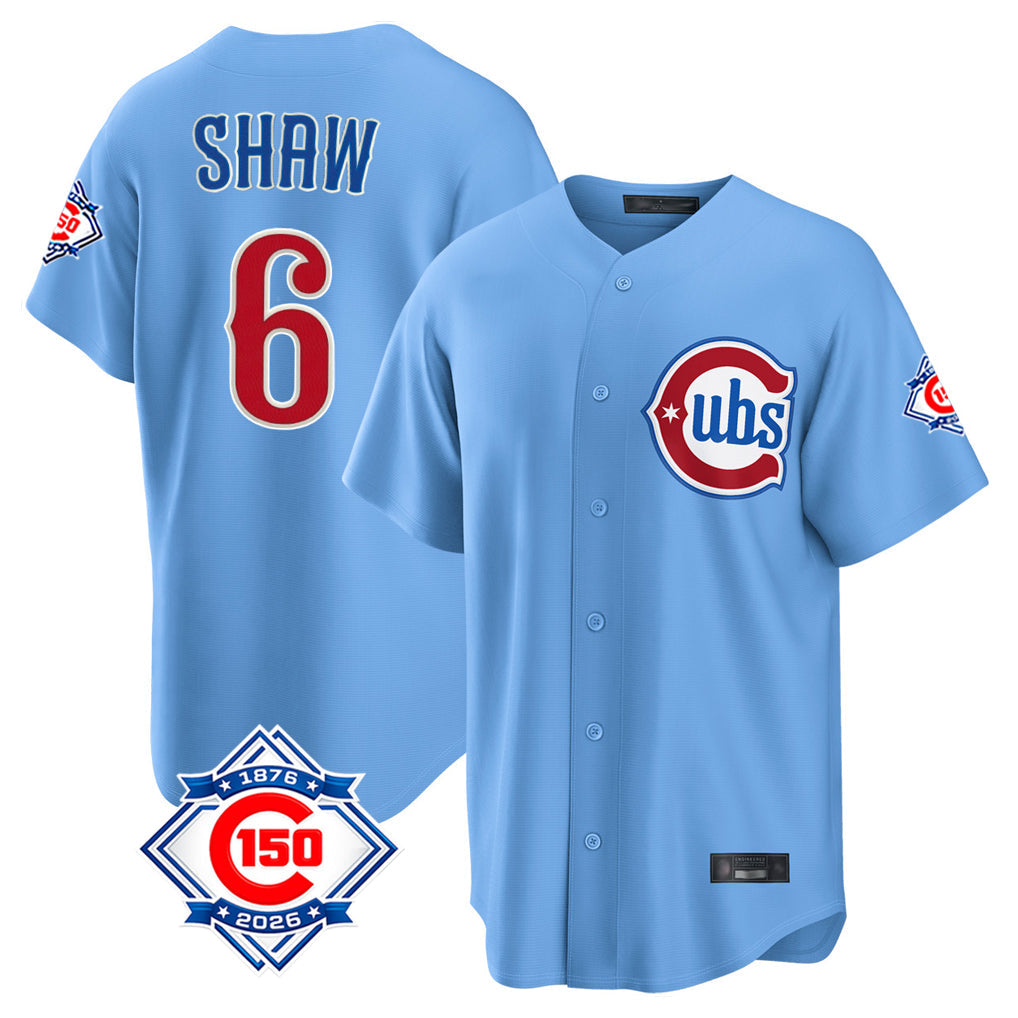 Kdoa C.Cubs #6 Matt Shaw Player Light Blue 150th Anniversary Home Game Stitched Jerseys