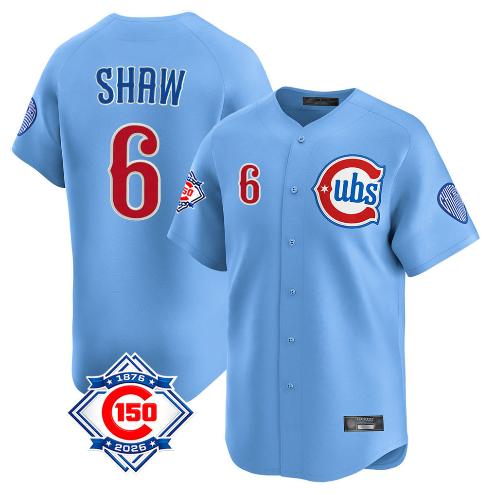 Kdoa C.Cubs #6 Matt Shaw Player Light Blue 150th Anniversary Limited Home Stitched Jerseys