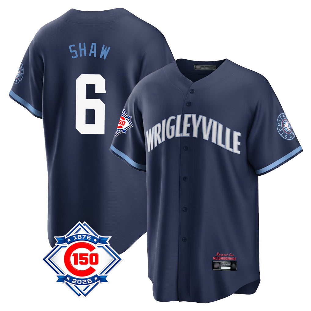 Kdoa C.Cubs #6 Matt Shaw Player Navy 150th Anniversary City Connect Home Game Stitched Jerseys