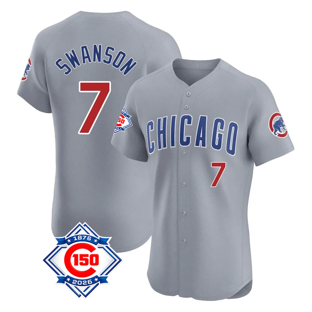 Kdoa C.Cubs #7 Dansby Swanson Player Gray Road 150th Anniversary Limited Elite Home Stitched Jerseys