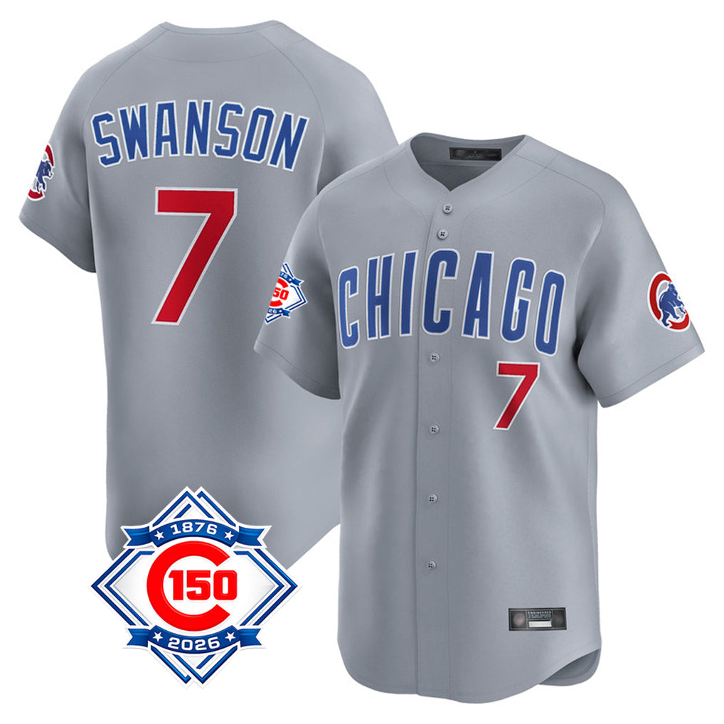 Kdoa C.Cubs #7 Dansby Swanson Player Gray Road 150th Anniversary Limited Home Stitched Jerseys
