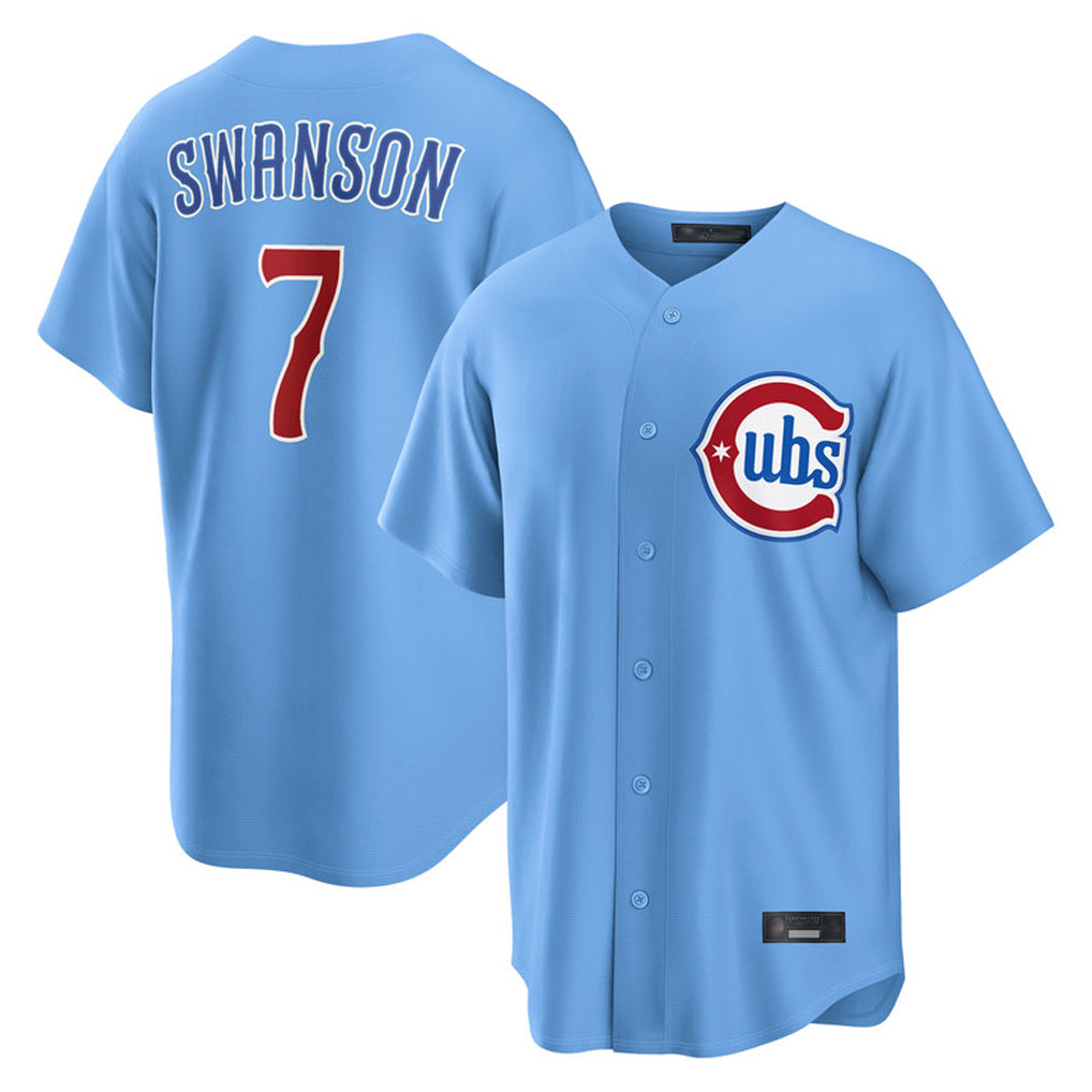 Kdoa C.Cubs #7 Dansby Swanson Player Light Blue Home Game Stitched Jerseys