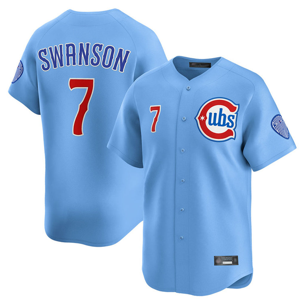 Kdoa C.Cubs #7 Dansby Swanson Player Light Blue Limited Home Stitched Jerseys