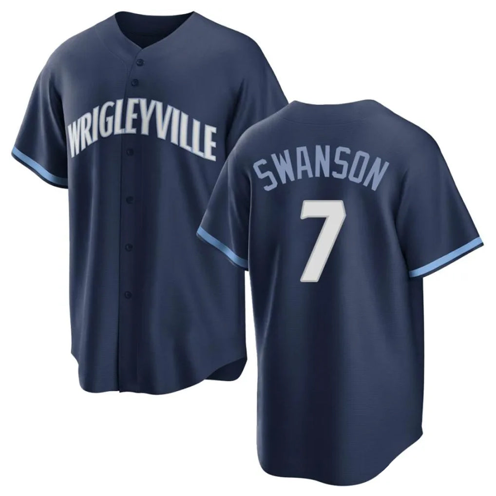 Kdoa C.Cubs #7 Dansby Swanson Player Navy City Connect Home Game Stitched Jerseys