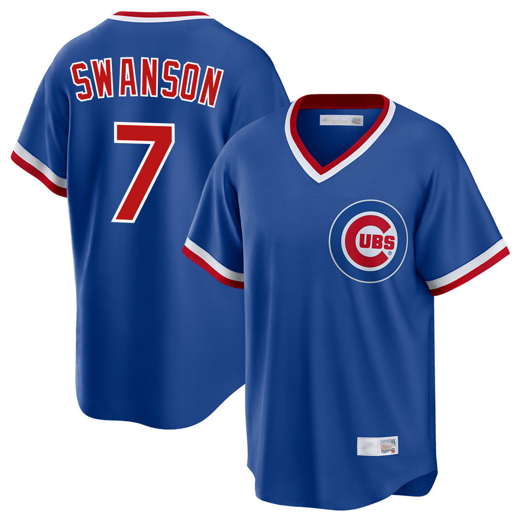 Kdoa C.Cubs #7 Dansby Swanson Player Royal T-shirt Cooperstown Collection Limited Stitched Jerseys