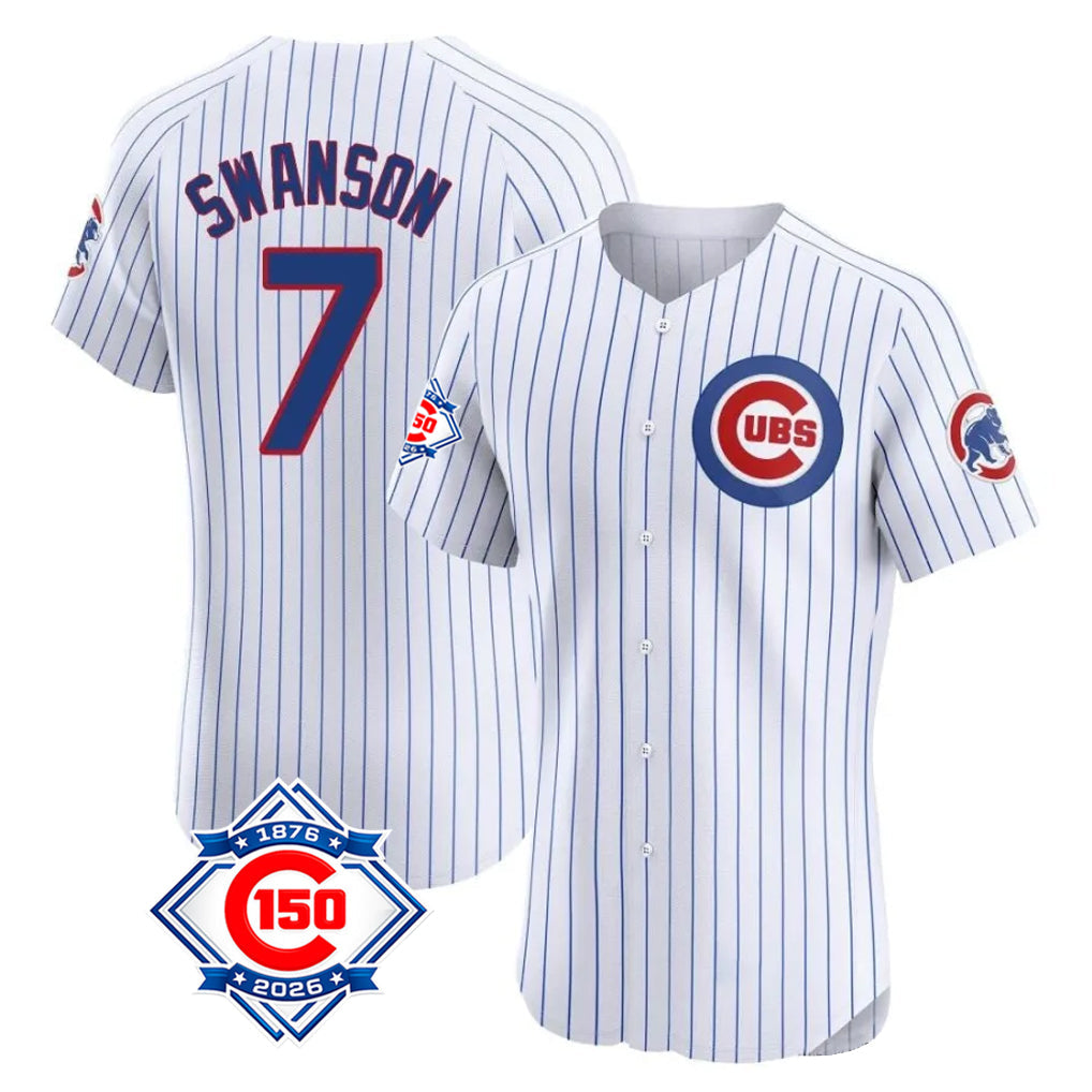 Kdoa C.Cubs #7 Dansby Swanson Player White 150th Anniversary Limited Elite Home Game Stitched Jerseys