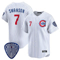 Kdoa C.Cubs #7 Dansby Swanson Player White Pinstripe Vapor Premier Limited Home Stitched Jerseys