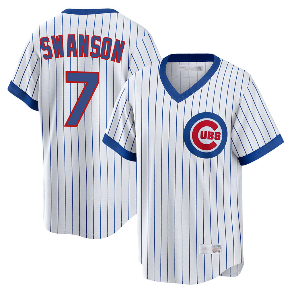 Kdoa C.Cubs #7 Dansby Swanson Player White T-shirt Cooperstown Collection Limited Stitched Jerseys