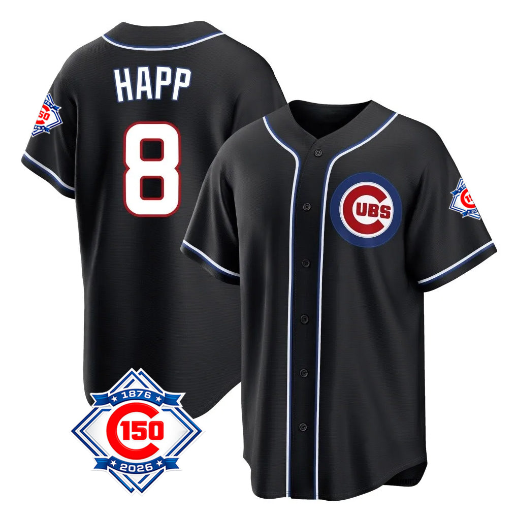 Kdoa C.Cubs #8 Ian Happ Player Black Fashion Out 150th Anniversary Game Stitched Jerseys