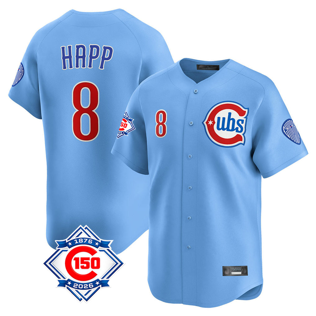 Kdoa C.Cubs #8 Ian Happ Player Light Blue 150th Anniversary Limited Home Stitched Jerseys