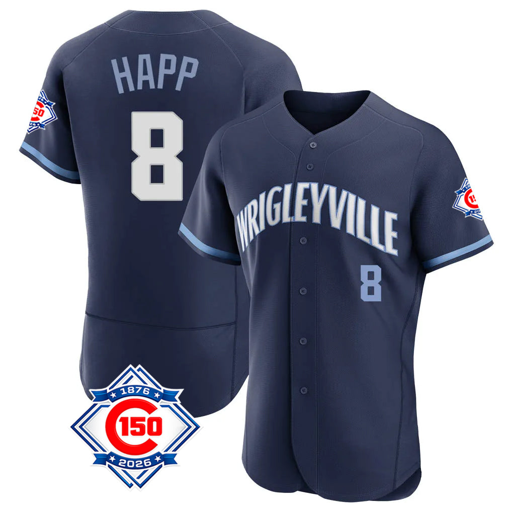 Kdoa C.Cubs #8 Ian Happ Player Navy City Connect 150th Anniversary Limited Elite Home Stitched Jerseys