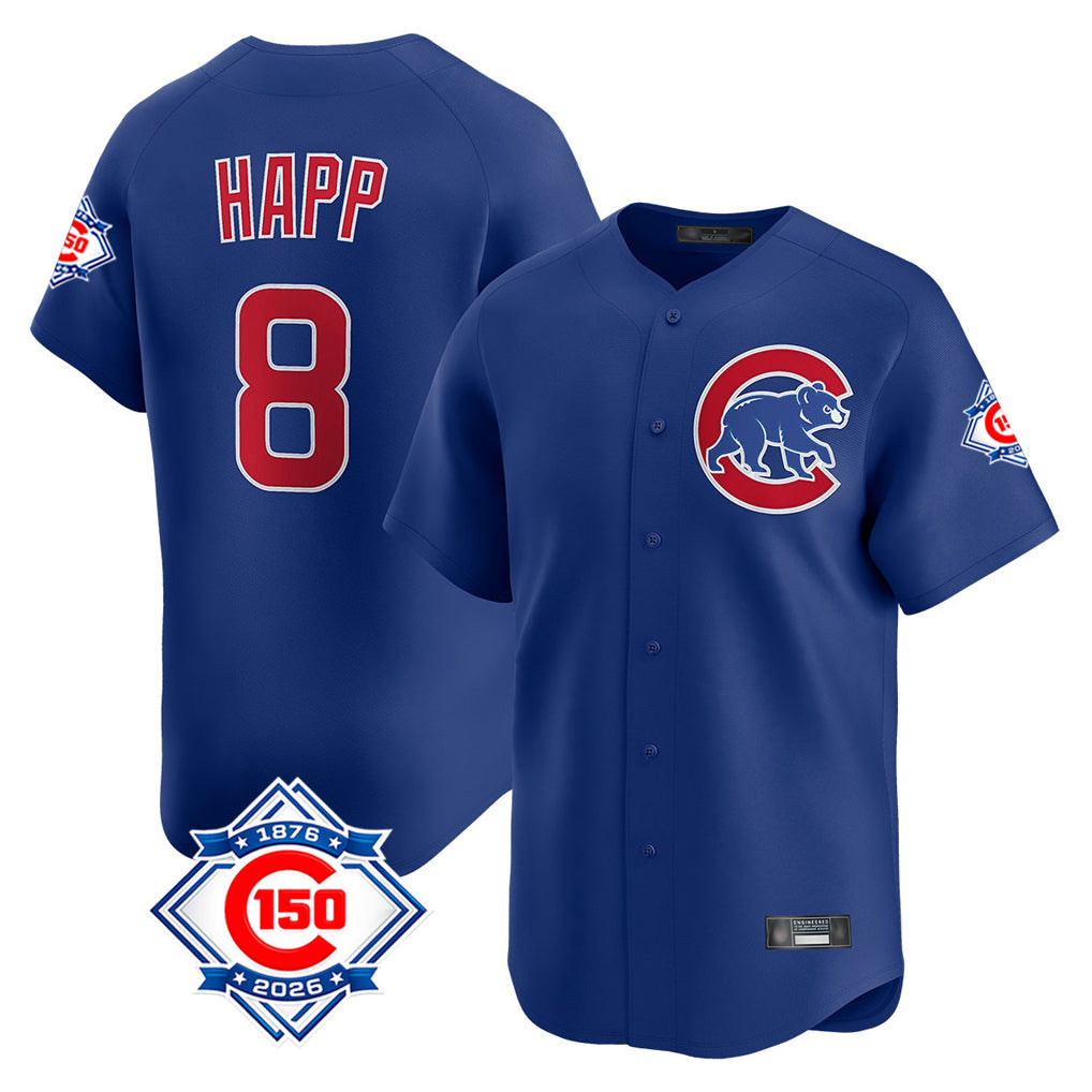 Kdoa C.Cubs #8 Ian Happ Player Royal 150th Anniversary Limited Home Stitched Jerseys