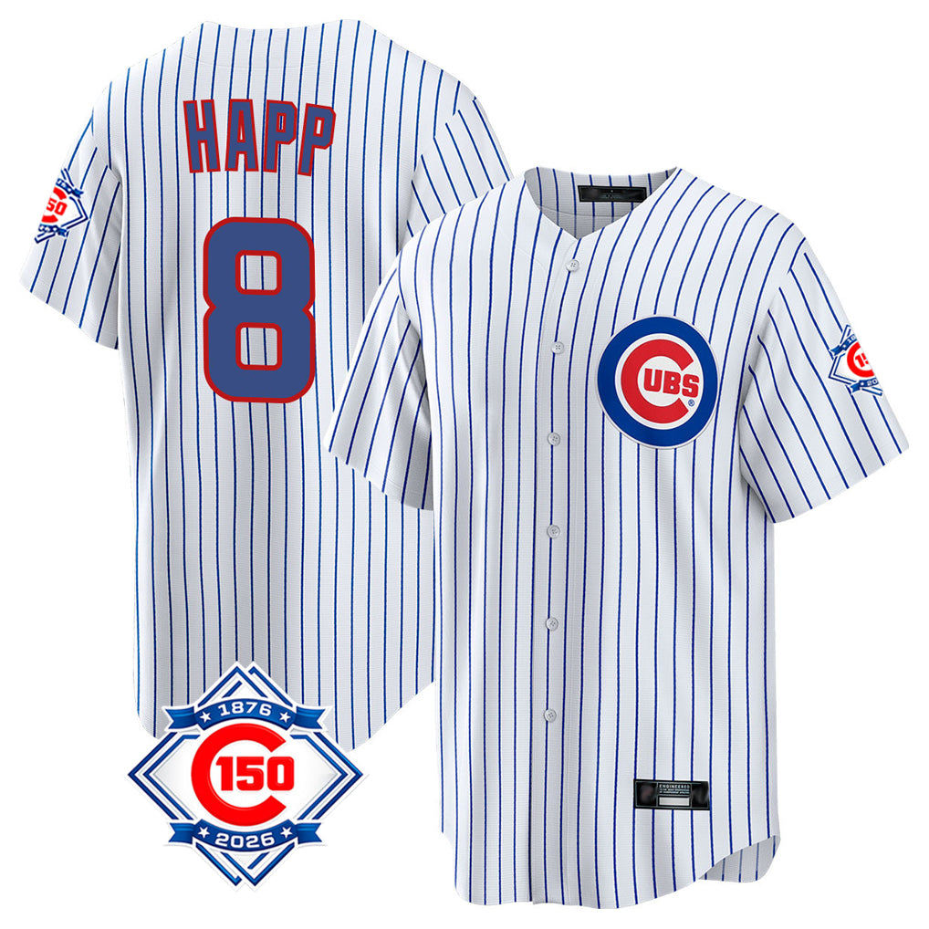 Kdoa C.Cubs #8 Ian Happ Player White 150th Anniversary Home Game Stitched Jerseys