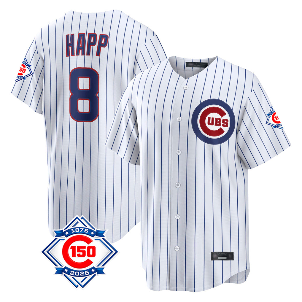 Kdoa C.Cubs #8 Ian Happ Player White 150th Anniversary Limited Home Game Stitched Jerseys