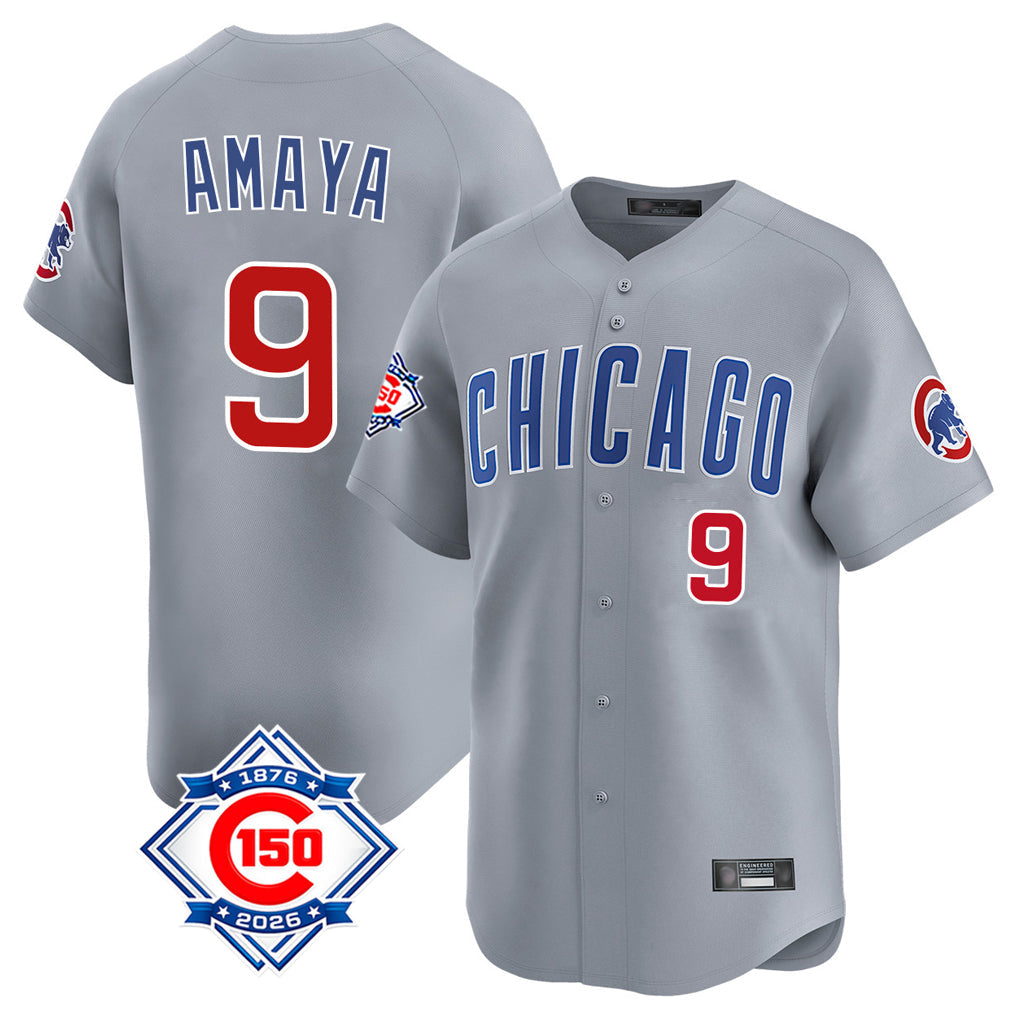 Kdoa C.Cubs #9 Miguel Amaya Player Gray Road 150th Anniversary Limited Home Stitched Jerseys
