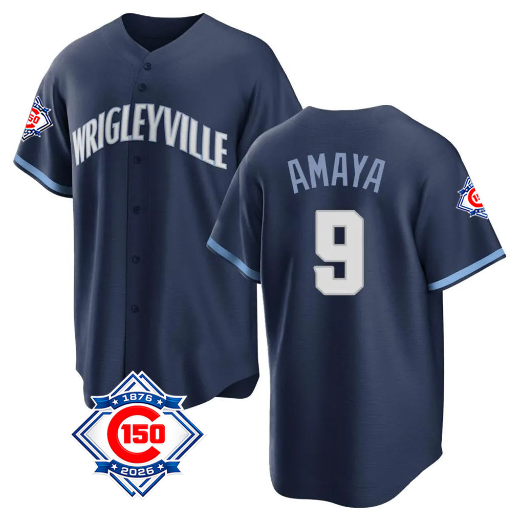 Kdoa C.Cubs #9 Miguel Amaya Player Navy 150th Anniversary City Connect Home Game Stitched Jerseys
