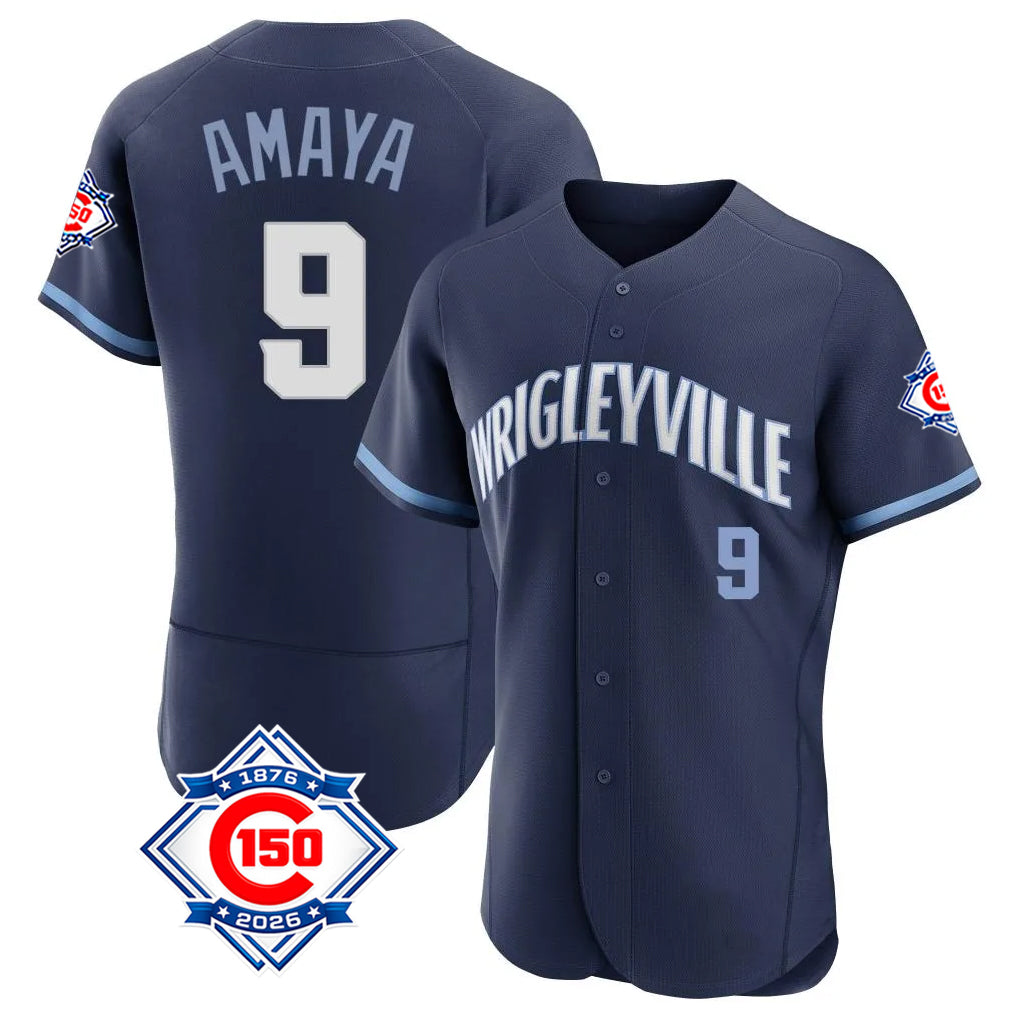 Kdoa C.Cubs #9 Miguel Amaya Player Navy City Connect 150th Anniversary Limited Elite Home Stitched Jerseys
