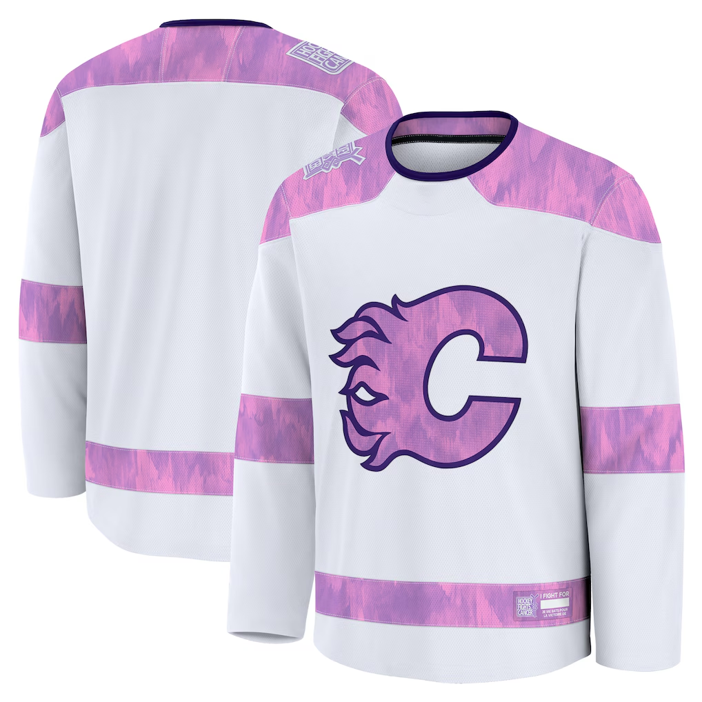 Kdoa C.Flames White 2024 Hockey Fights Cancer Practice Jerseys