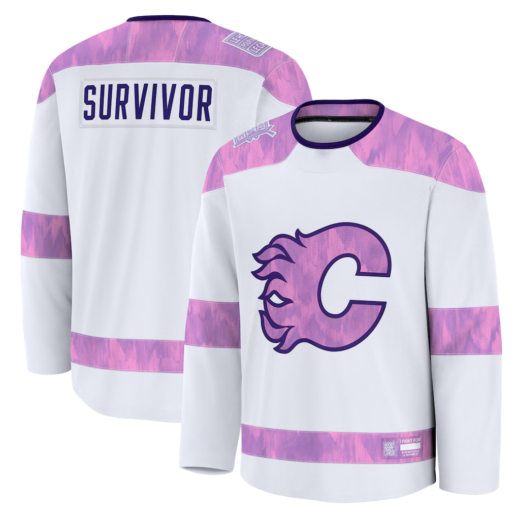 Kdoa C.Flames White Hockey Fights Cancer Survivor Practice Jerseys