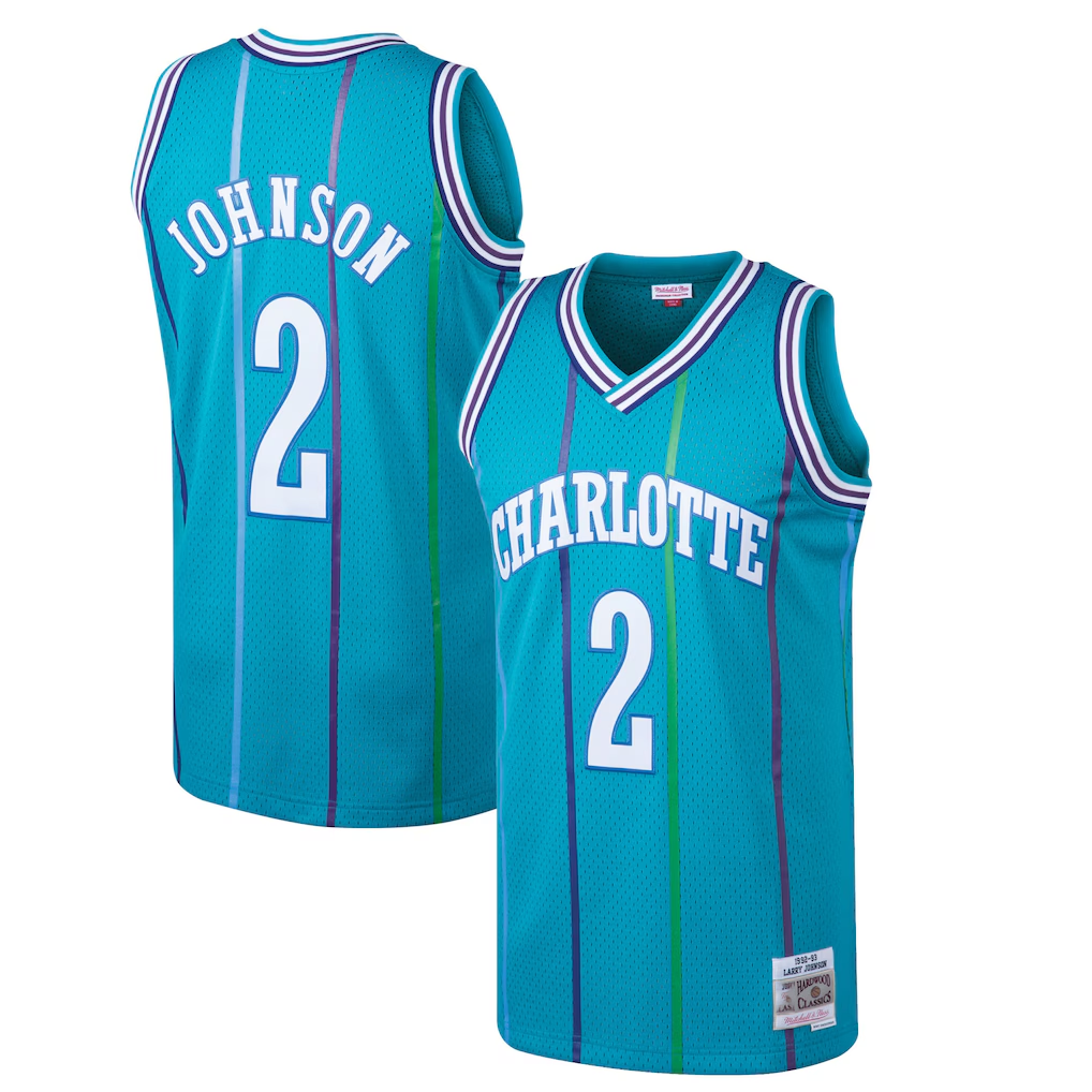 Kdoa C.Hornets #2 Larry Johnson Mitchell & Ness Teal 199293 Hardwood Classics Swingman Jerseys