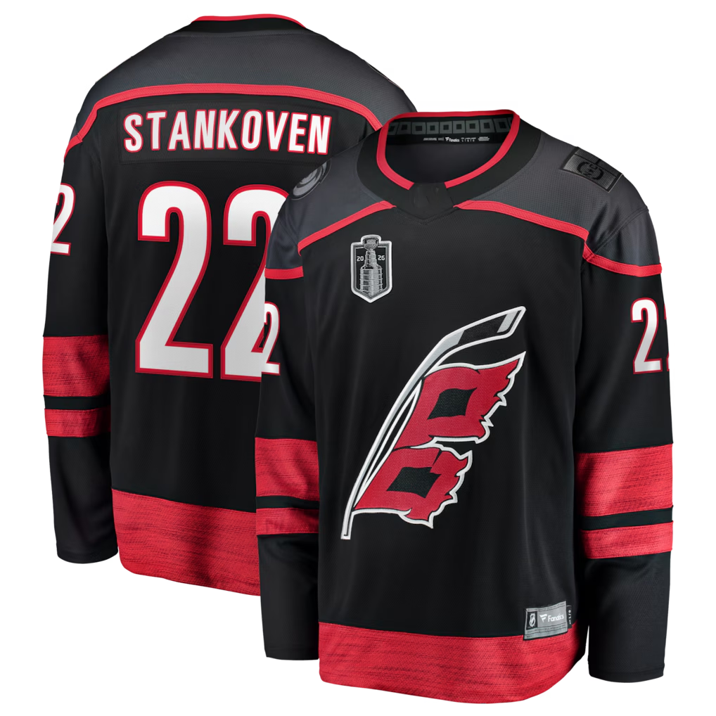 Kdoa C.Hurricanes #22 Logan Stankoven Black 2026 Stanley Cup Final Home Breakaway Stitched Jerseys