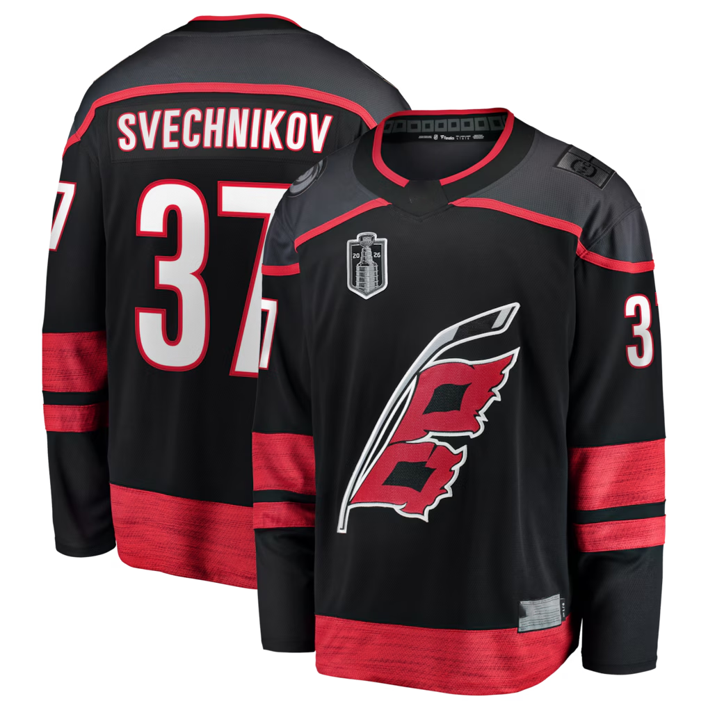 Kdoa C.Hurricanes #37 Andrei Svechnikov Black 2026 Stanley Cup Final Home Breakaway Stitched Jerseys